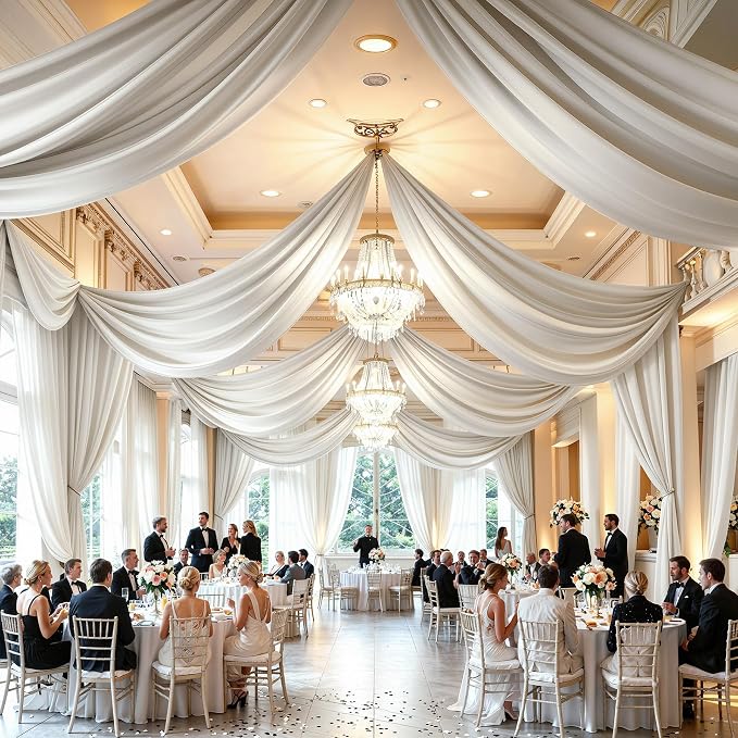 50x20ft Light Beige Ceiling Drapes, 10 Panels 20ft Height Wrinkle-Free Tent Draping Curtains for Wedding Party Tent Canopy Arch Backdrop Decorations