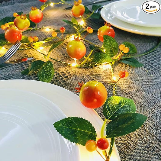 Artificial Fruit Pomegranate String Lights 6.56ft/20LED Rosehips Hanging Vines Plant Garland Foam Berries Light Battery Powered for Home Garden Wedding Party Decor (Z-Pomegranate Light, 2 Pack)