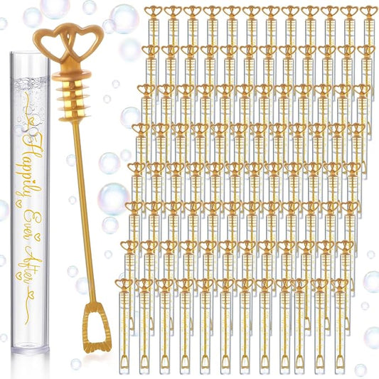 150 Pcs Bubble Wands Bulk for Wedding Party Mini Heart Wand with Bubble Solution for Wedding Bridal Showers Valentine Anniversary Birthday Supplies(Gold,Happy Ever After)