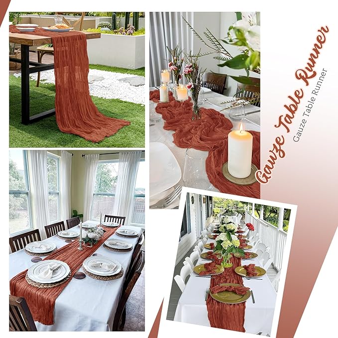 16 Pack Terracotta Cheesecloth Table Runners 20x120 Inch Gauze Table Runner Cheese Cloth 10FT Terracotta Table Runner Rustic Sheer Runner for Wedding Baby Shower Birthday Party Table Decor