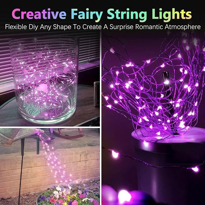BOSSERN 2 Pack 100 LED Fairy Lights Battery Operated with Remote, 8 Modes String Lights Indoor Outdoor, Cuttable Battery Light for Home Bedroom Wedding DIY Centerpiece Christmas Decorations (Purple)