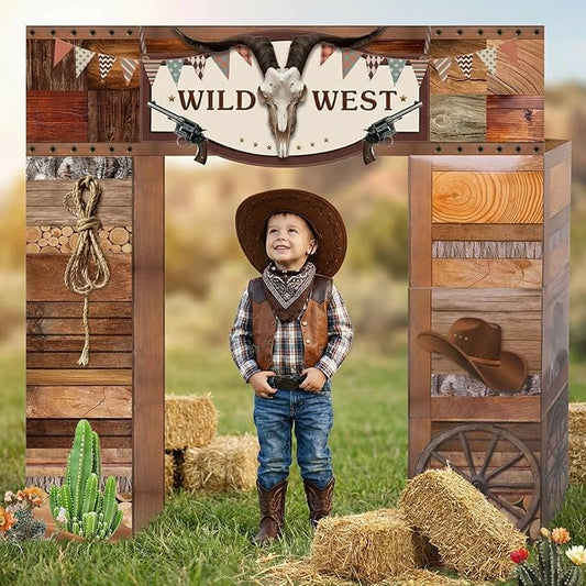 Bucherry 7 Pcs Western Cowboy Party Decorations Wild West Cardboard Playhouse 43 Inches Large Cowboy Rodeo Party Decorations Wild Western Themed Game Kit Decor for Baby Shower Birthday Gifts Supplies