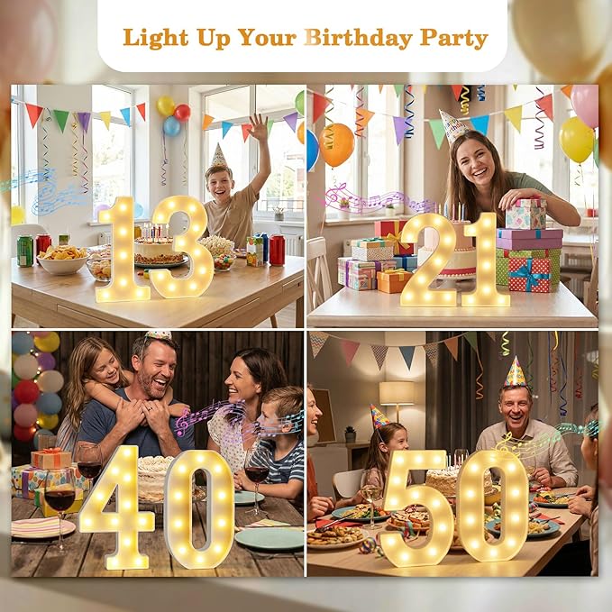 12.6 Inch LED Marquee Light Up Numbers 25 with Happy Birthday Music, Remote 25th Birthday Number Lights as Gifts for Women Men, Lighted Marquee Numbers for Table Party Decorations