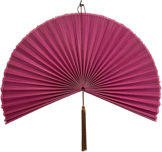 ChumDecor Fan Wall Decor,Japanese Wall Fan Decor,Large Bamboo Fan Wall Art for Boho Hanging Headboard,Decorative Folding Fan for Over Bed Decorations,Large Wall Dcor (Pink, 60 inch)