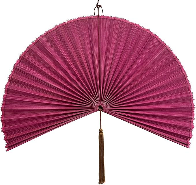 ChumDecor Fan Wall Decor,Large Bamboo Fan Wall Art for Boho Hanging Headboard,Decorative Folding Fan for Over Bed Decorations, (Pink, 31inch)