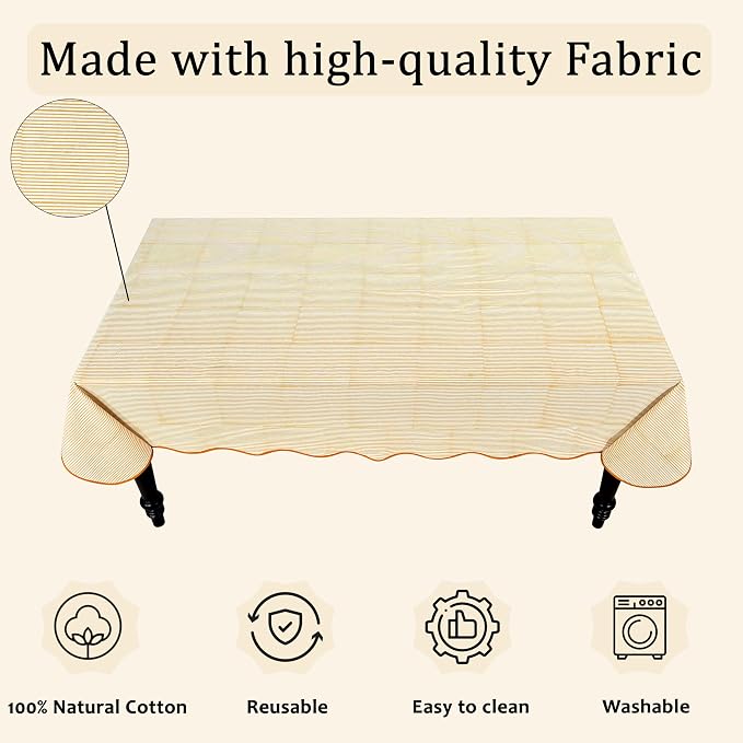 Ridhi Warm Saffron Yellow Stripe Block Print 60x120 Rectangle Tablecloth Table Cover for Dining Tables,Farmhouse Kitchen Decor, Washable, Decorative Tablecloths for Spring, Easter, Valentine