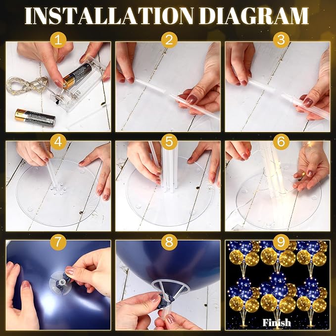 Junkin 6 Set Balloons Centerpieces for Table with LED String Light 60 Pcs Balloons Light up Table Balloon Stand Centerpieces for Graduation Birthday Baby Shower Wedding Bridal Shower(Navy Blue)