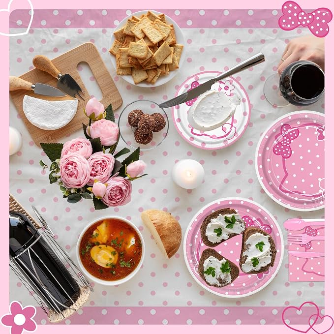161PC Pink kittens Birthday Party Supplies Kit - Includes Pink Cat Dot Plates Napkins Cups Tablecloth Straws Forks Spoons Knives for Girls Party, Baby Shower, Cute Kattyy Decorations serve 20 Guests