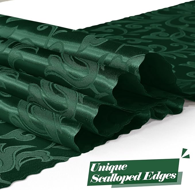 MILVOWOC 4 Pack Emerald Green Satin Damask Table Runner, 12 x 72 Inch, Rectangle, Luxury, Bright, Silky, Decorative, Perfect for Party, Banquet, Birthday, Wedding, Table Decor