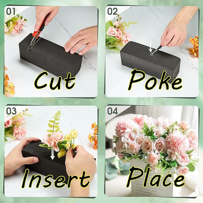 8 Pcs Reusable Floral Foam Blocks, 9" L x 3" W x 3" H Black Dry Flower Foam for Artificial Flowers, Foam for Wedding, Birthdays, Pary, Home Decorations