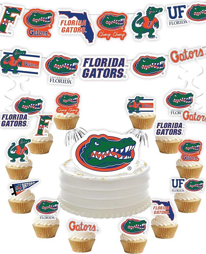 University of Florida Party Supplies for Football, Birthday Gift, Graduation Party Banner and Cake Toppers (42 Pieces) (Florida Gators)