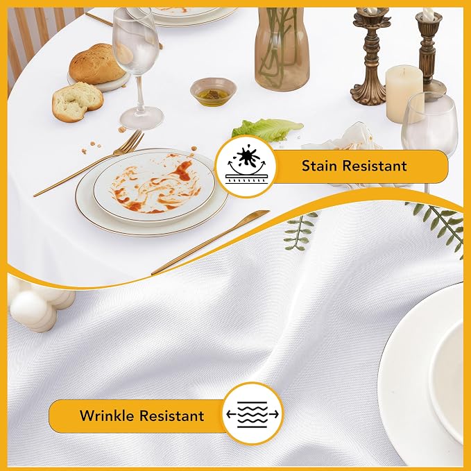 6-Pack White Round Tablecloths, 90 Inches, Stain-Resistant Polyester for 4-5 Ft Round Tables - Washable Table Covers for Weddings, Banquets, Birthday, Parties, Events