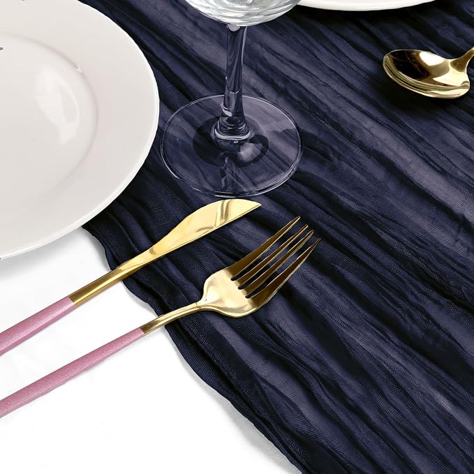 8 Pack 10 ft Navy Blue Cheesecloth Table Runner 35x120 Inches Boho Gauze Rustic Cheese Cloth Runners Long Romantic Sheer Table Runner for Wedding Bridal Shower Party Christmas Birthday Decor