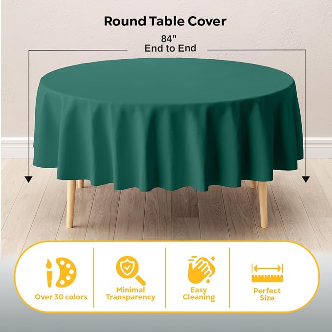 Exquisite Dark Green Round Tablecloths Plastic Table Cloth Disposable 48 Pack 84" Inch Round Table Cloth Disposable Dark Green Tablecloths Plastic Tablecloth Indoor/Outdoor Tablecloth Party Supplies