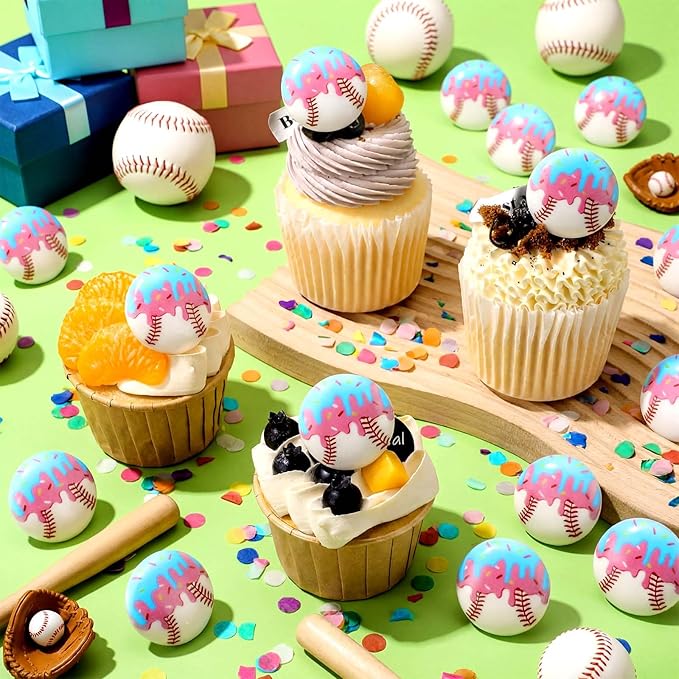 Kenning 48pcs Resin Baseball Drip Ice Cream Cupcake Ring Toppers Baseball Sport Cupcake Topper Rings for Sports Ball Theme Baby Shower Birthday Party Cake Decoration Supplies
