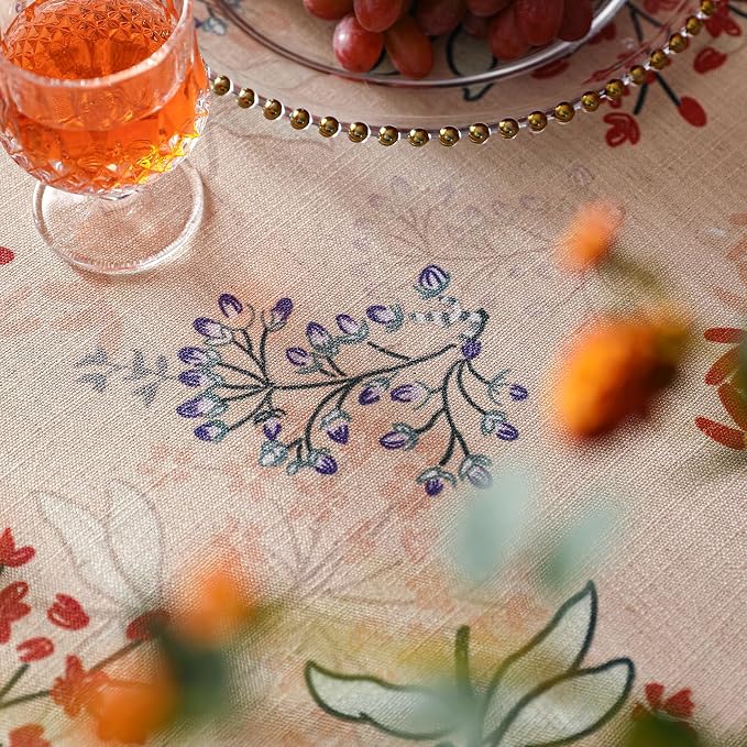 patdrea Vintage French Linen Tablecloth,Rectangular,110"x63"-NewMari | Elegant Printed Table Cloth for Rectangle Table,Red Floral Patterned,Dining Room Kitchen Tea Party Decoration,Durable