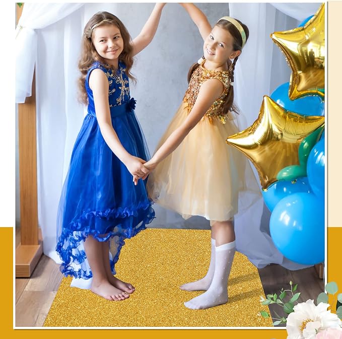 Shihanee Sequin Aisle Runner for Wedding Glitter Rug with Carpet Tape Sparkly Prom Outdoor Floor Birthday Carpet Runner for Ceremony Event Graduation Party(2 x 15 ft,Gold)