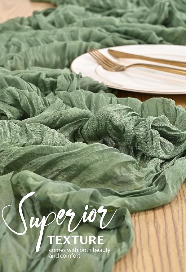 10 Pack Sage Green Cheesecloth Table Runner 10FT Boho Gauze Cheese Cloth Table Runners Romantic Rustic Sheer Table Decorations for Wedding Party Baby Shower Birthday Holiday Home