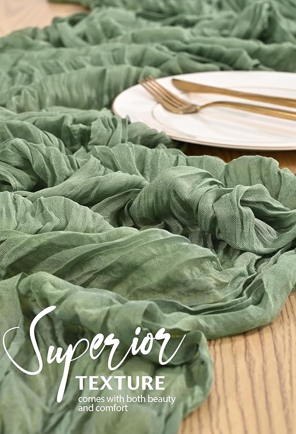 1 Pack Cheesecloth Table Runner 10FT Sage Green Table Runner Boho Gauze Cheese Cloth Table Runners Long Rustic Sheer Table Decorations for Wedding Party Baby Bridal Shower Birthday Holiday Home