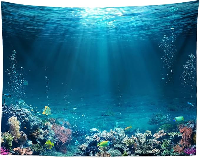 BELECO Underwater World Backdrop 12x10ft Fabric Undersea Backdrop for Photography Under The Sea Tropical Fish and Corral Deep Sea Sunlight Seabed Background Undersea Party Decor Photo Studio Props