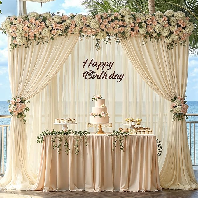 20ft x 10ft Champagne Backdrop Curtains, Wrinkle-Free Sheer Chiffon Fabric Photo Backdrop Drapes for Wedding Arch Party Ceremony Stage Photography Decorations