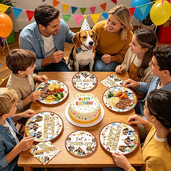 96 Pcs Dog Birthday Party Decorations Beagle Dog Plates and Napkins Disposable Let's Pawty Tableware Set for Boys Girls Pet Lover Owner Puppy Animal Birthday Party Supplies Serves 24