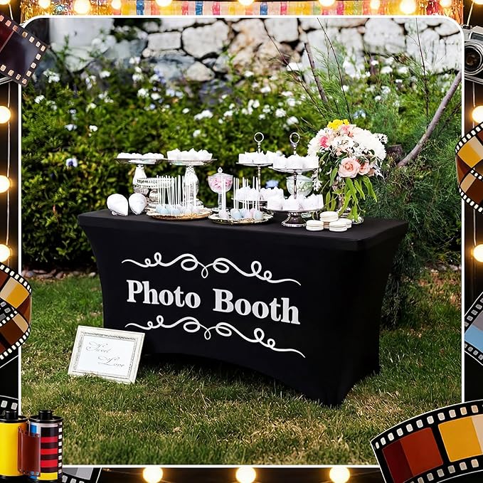 Gilprop Photo Booth Table Cloth Photo Booth Props Accessories Rectangle Tight Table Background for Indoor Outdoor Party Photography Decoration Graduation Wedding Birthday Bachelorette(Stylish,4ft)