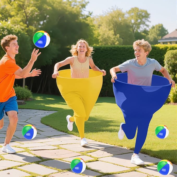 ROMANKAS Granny Pants Outdoor Games for Adults and Family with 8 Bouncy Balls and 1 Air Pump (Random Colors) 2 Pack Color Mixing Oversize Granny Pant Yard Game Giant Pants Games for Outdoor Game