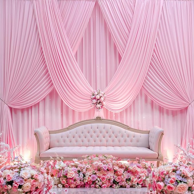 10ftx12ft Baby Pink Backdrop Curtains for Wedding-Wrinkle Free Backdrops Curtain Drapes Fabric Decorations Photo Back Drop Cloth for Baby Shower Photography Stage Reception 2Panels 12ft(H) x 5ft(W)