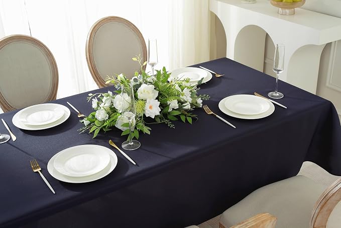 5 Pack Rectangle Tablecloth, 60 x 126 Inch Navy Blue, 8ft Rectangle Table Cloth, Polyester Fabric Washable for Home, Party, Wedding or Restaurant Use