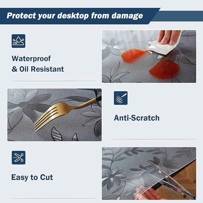 OstepDecor Floral Table Protector 36 x 72 Inch, 1.5mm Thick Plastic Table Cover, Waterproof Dining Tabletop Protector Rectangle Vinyl Tablecloth PVC Desk Pad Mat for Kitchen, Wooden Table