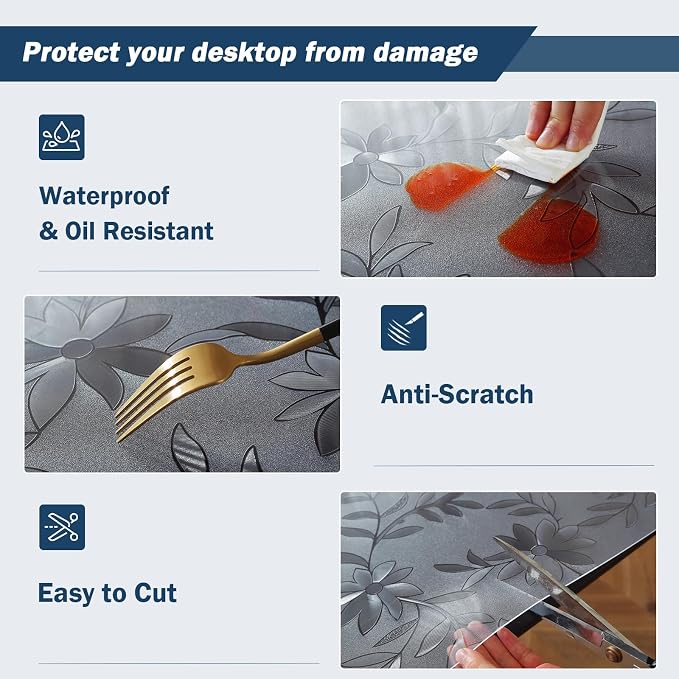 OstepDecor Floral Table Protector 42 x 42 Inch, 1.5mm Thick Plastic Table Cover, Waterproof Dining Tabletop Protector Rectangle Vinyl Tablecloth PVC Desk Pad Mat for Kitchen, Wooden Tabletop