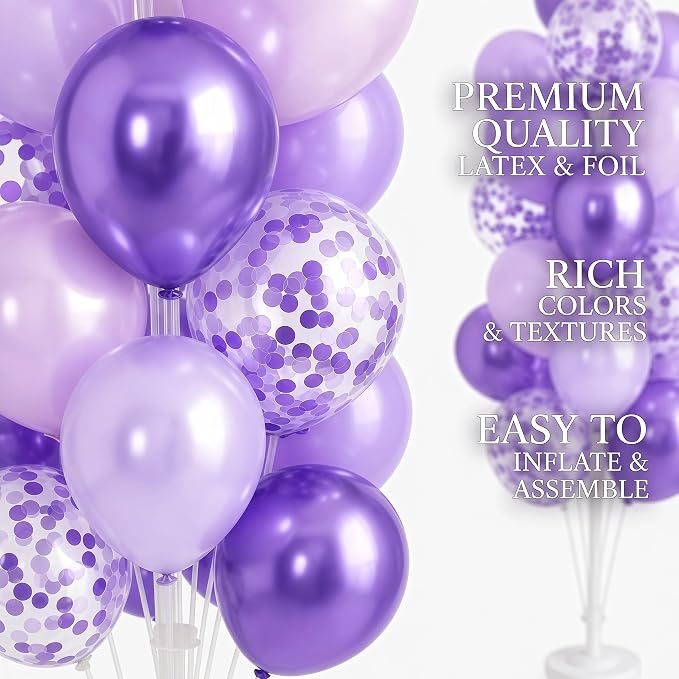 Balloon Column Kit Set of 2 With Balloons Included - with Base, and Pole,Balloon Tower Backdrop Decoration for Wedding, Baby Shower, Birthday Party, or Bachelorette Parties (Enigmatic Purple)