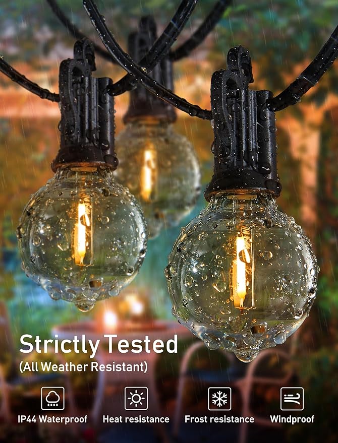 Brightown Outdoor String Lights, 80FT 40+2 G40 Bulbs Shatterproof Patio Lights, IP65 Waterproof Dimmable Hanging Connectable Globe LED Outdoor Lights for Backyard, Bistro, Porch, Deck, Balcony