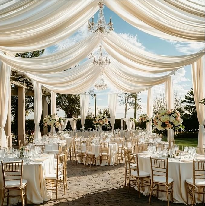 Outpain 30ftx20ft Ivory Backdrop Ceiling Drapes,6Panels 20ft Height Wrinkle Free Tent Draping Curtains, Fabric Drapery Ceiling Drapes for Wedding Ceremony Birthday Theme Parties with Rod Pocket