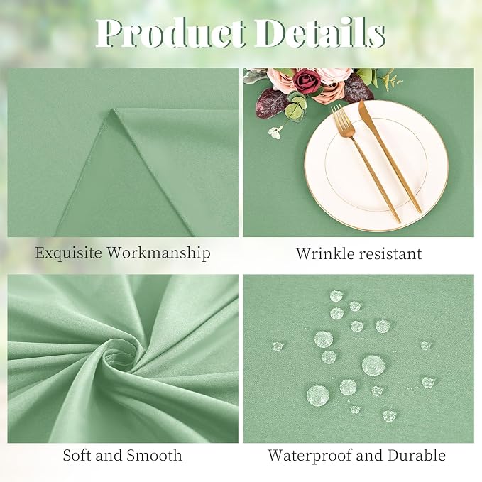 10 Pack Sage Green Round Tablecloth 90 Inch, Waterproof Polyester Fabric Table Cloth for Round Tables, Stain Wrinkle Resistant Tablecloths Washable Table Cover for Wedding Dining Party Banquet
