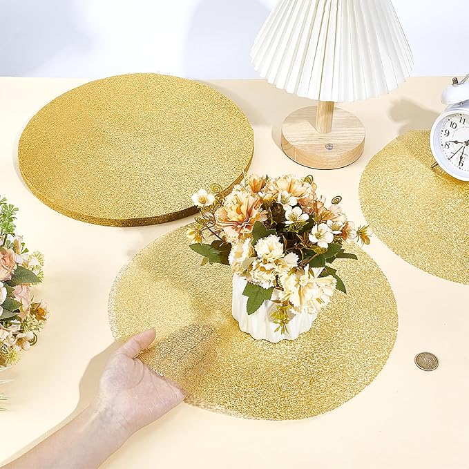 120PCS Disposable Gold Placemats Set, 13 Inch Gold Foil Table Mats Bulk, Metallic Mesh Pressed Round Doilies for Tables, Paper Placemats for Wedding Birthday Party Dining Table Home Decor