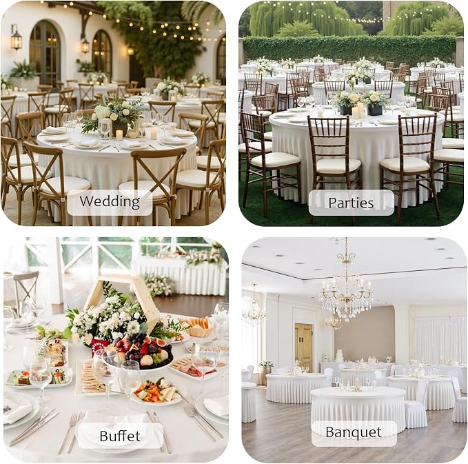 12 Pack White Round Spandex Tablecloth for 72 inch Table, Wrinkle-Free Stretchy 6FT Fitted Round Table Cloths with Skirt, Banquet Wedding Party Birthday Dining Bridal Shower Table Covers
