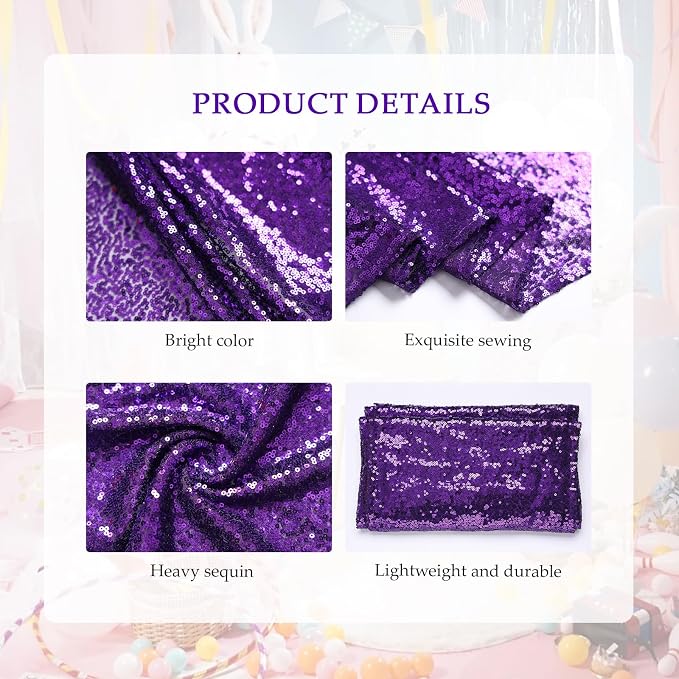 54 Pieces of Purple Sequin Chair Ribbons and Table Runners, 48 Sequin Chair Bows, 6 Glitter Table Runners, Suitable for Wedding Parties Birthday Meeting Events Decorations (Purple)