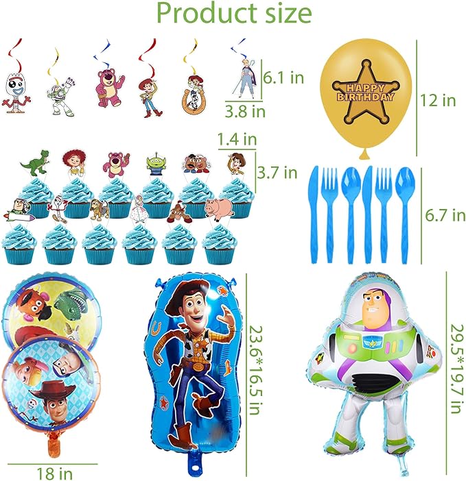 Cartoon Birthday Decorations, Cartoon Party Supplies - Happy Birthday Banner Balloons Plates Backdrop Cake Toppers Tablecloth Hanging Swirls Stickers