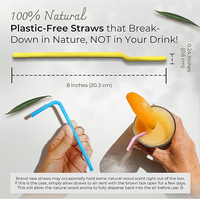 EcoPreps Colorful Biodegradable Flexible Drinking Straws | Bendable 150 Count, 100% Compostable, Plastic-Free, Eco-Friendly Straws for Cold Drinks | 7.8'' Multi-Color Bamboo Fiber Disposable Straw Set