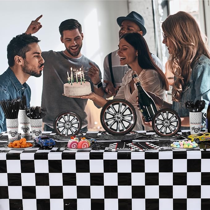 Funnymoom Race Car Birthday Party Decorations Include Car Paper Plates and Napkins Cups Tablecloth Cutlery Straws for Sports Themed Party Supplies, Serves 50