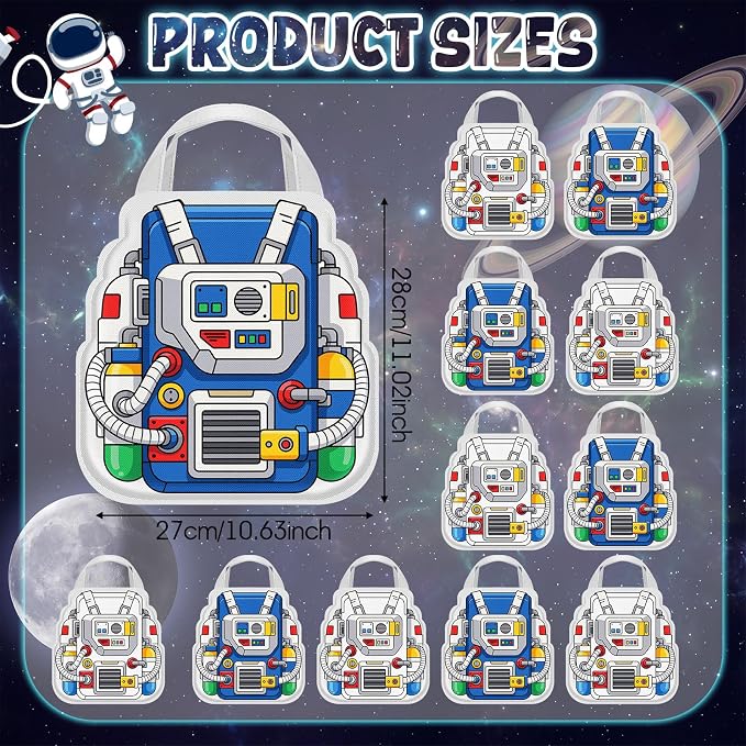 Locmeo 24 Pcs Space Party Favors Bags 11 Inch Astronaut Birthday Gift Bags Bulk Non Woven Reusable Tote Bag with Handle for Goodie Snack Treat Space Party Supplies Birthday Gift Decoration