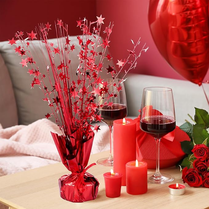 Crowye 18 Pcs Foil Spray Centerpiece Table Decoration Party Star Burst Metallic Graduation Table Centerpieces for Spring Party Birthday Season Wedding Holiday(Red)