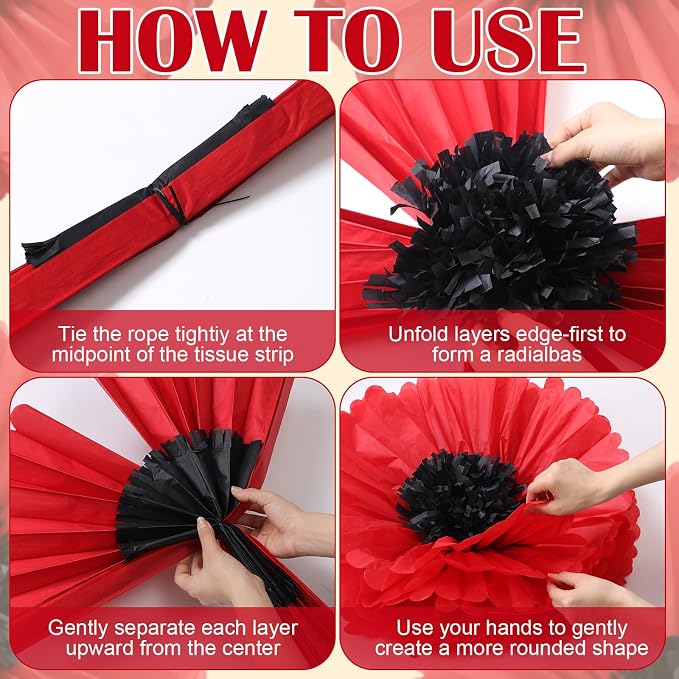 Giegxin 6 Pcs 31.5", 24" Giant Poppy Paper Flowers Wizard Party Decoration Large Red Poppies Veterans Patriotic Tissue Poppy Big Paper Flowers Decorations for Wall Memorial Day Halloween Birthday