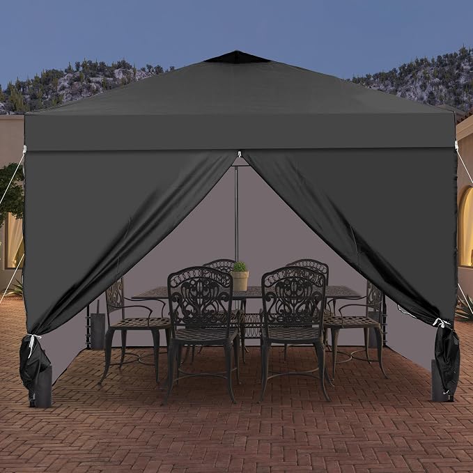 GDY 12x12ft Pop Up Canopy Tent with 4 Sidewalls, with Center Lock, 3-Level Height Adjustment, Wheeled Bag, for Gardens, Poolside, or Patio Lounge Spaces, Black