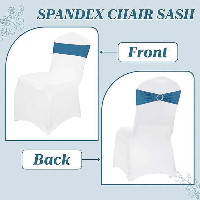 VDS - Dark Teal | Spandex Chair Sashes Bows | 25 PCS | Stretch Elastic Banquet Universal Folding Chair Band Tie with Silver Buckle Slider for Wedding Party Conference Celebration Event Decoration