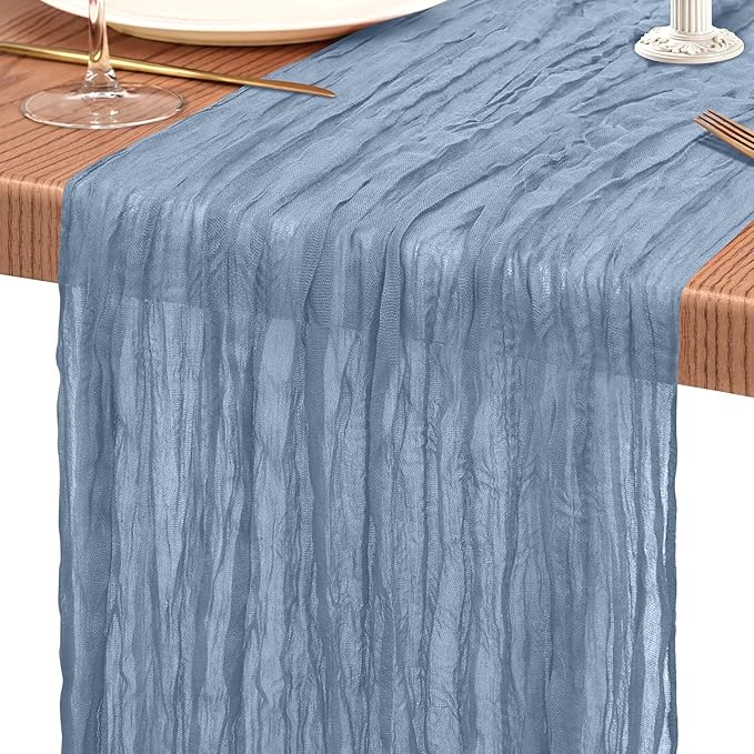 10 Pack Dusty Blue Cheesecloth Table Runner 10FT Boho Gauze Cheese Cloth Table Runners Romantic Rustic Sheer Table Decorations for Wedding Party Baby Shower Birthday Holiday Home