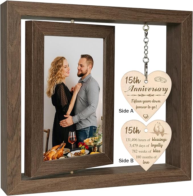 EYITUPC 15 Year Anniversary Picture Frame Gifts for Him Her,15th Wedding Anniversary Frame for Wife Couple Men, Display Two 4x6 Inch