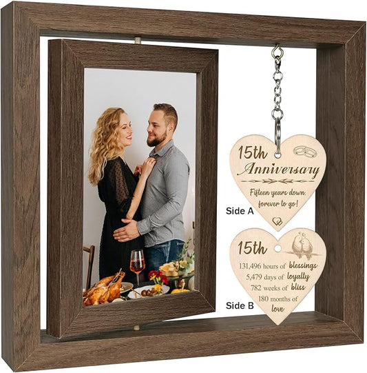 EYITUPC 15 Year Anniversary Picture Frame Gifts for Him Her,15th Wedding Anniversary Frame for Wife Couple Men, Display Two 4x6 Inch